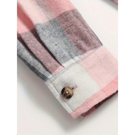 Plaid Print Simple Shirt, Casual Button Front Long Sleeve Shirt, Women's Clothing