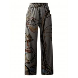 Women's Pants Casual Mid Waist Print Straight Wide Fashion Loose Pants