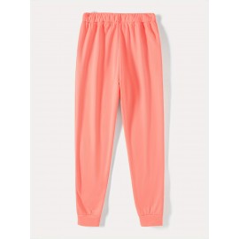 Solid Drawstring Thermal Sweatpants, Versatile Loose Comfy Jogger Pants, Women's Clothing