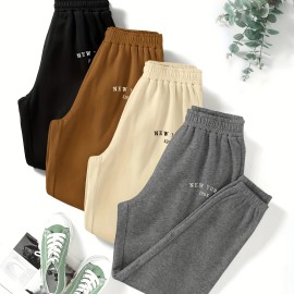 Letter Print Jogger Pants 4 Pack, Casual Elastic Waist Sporty Pants, Women's Clothing