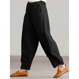 Elastic High Waist Pants, Casual Solid Pants For Spring & Summer, Women's Clothing